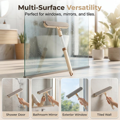 5 in 1 Double Sided Window Screen Cleaning Brush for Window Glass, Window Cleaner Tool with Squeegee Scrubber Spray, Extendable Squeegee for Window Cleaning with Long Handle (Gray, 1 pcs)