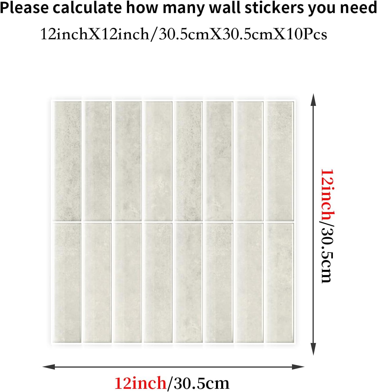 Alwayspon 10 Sheets 12x12inch Beige 3D Vinyl Backsplash Tiles, Self-Adhesive Peel and Stick Wall Tile Stickers Stick on Subway Tiles for Kitchen Bathroom Wall
