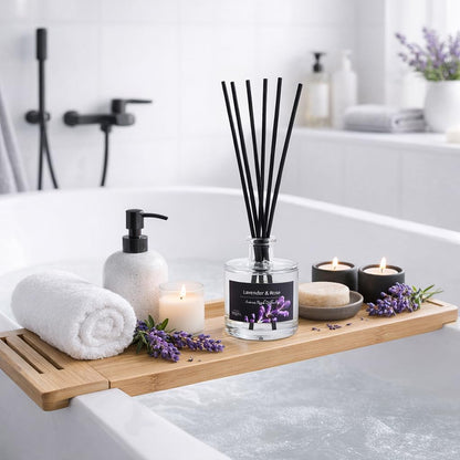 Reed Diffuser Set, Lavender & Rose 3.52 oz (100ml) Scented Diffuser with Sticks Home Fragrance Reed Diffuser for Bathroom Shelf Decor, Ideal Gift for Woman