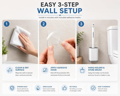 Silicone Toilet Brush and Holder Set with 3 Cleaning Tablets, Quick-Dry Base, Flexible Non-Scratch Bristles, Odor-Free Bathroom Toilet Bowl Cleaner Brush, Compact Space-Saving Design
