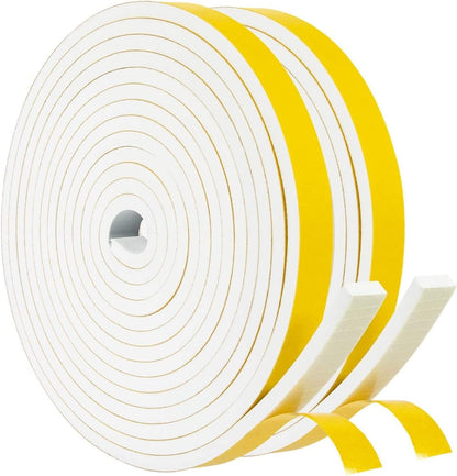 White Weatherstripping 1/4" W x 1/8" T, Foam Seal Strip for Window Door, Adhesive Foam Insulation Tape Reduce Noise Dust Cold Air, 16FT Each x 3 Rolls
