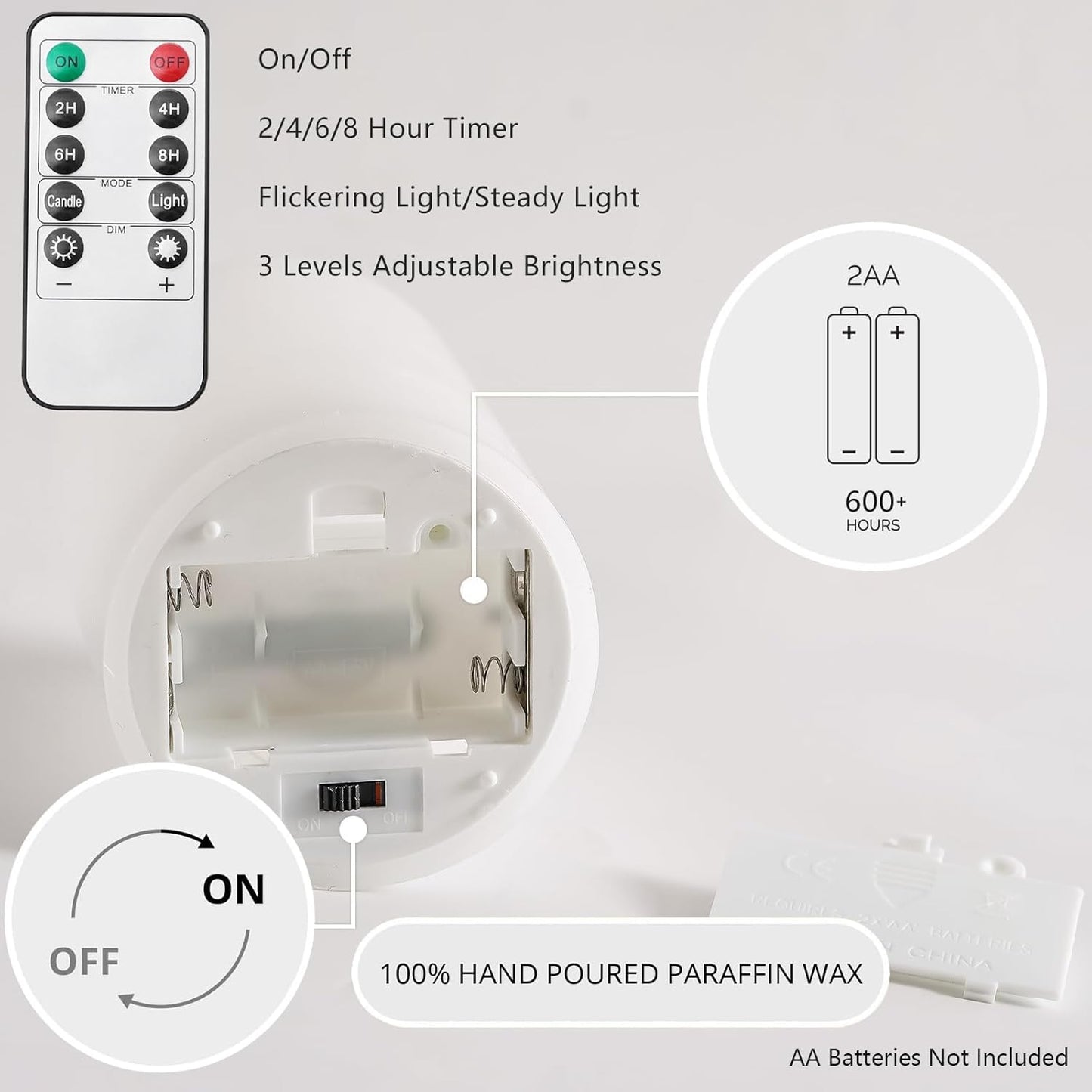 Stmarry White Flameless Candles with Remote and Timer, Real Wax Made LED Pillar Candles Battery Operated with 3D Flickering Flame - 3" x 4",5",6" - Set of 3