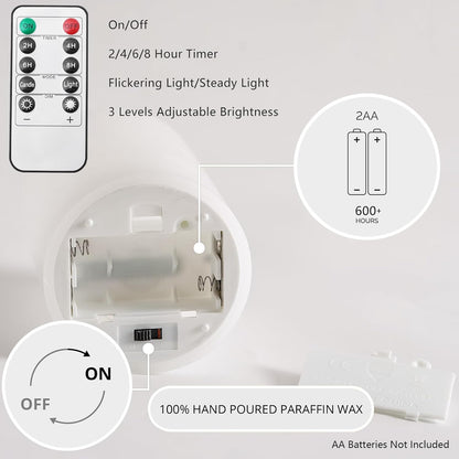 Stmarry White Flameless Candles with Remote and Timer, Real Wax Made LED Pillar Candles Battery Operated with 3D Flickering Flame - 3" x 4",5",6" - Set of 3
