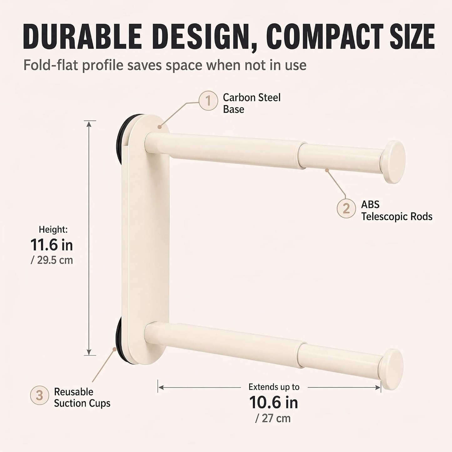 Foldable Clothes Rack No Drill - Heavy Duty Suction Cup Wall Mounted Drying Rack for Laundry, Space Saving Adhesive Hanger for Apartment, Bathroom (Holds 5.5lbs) (Milky White)