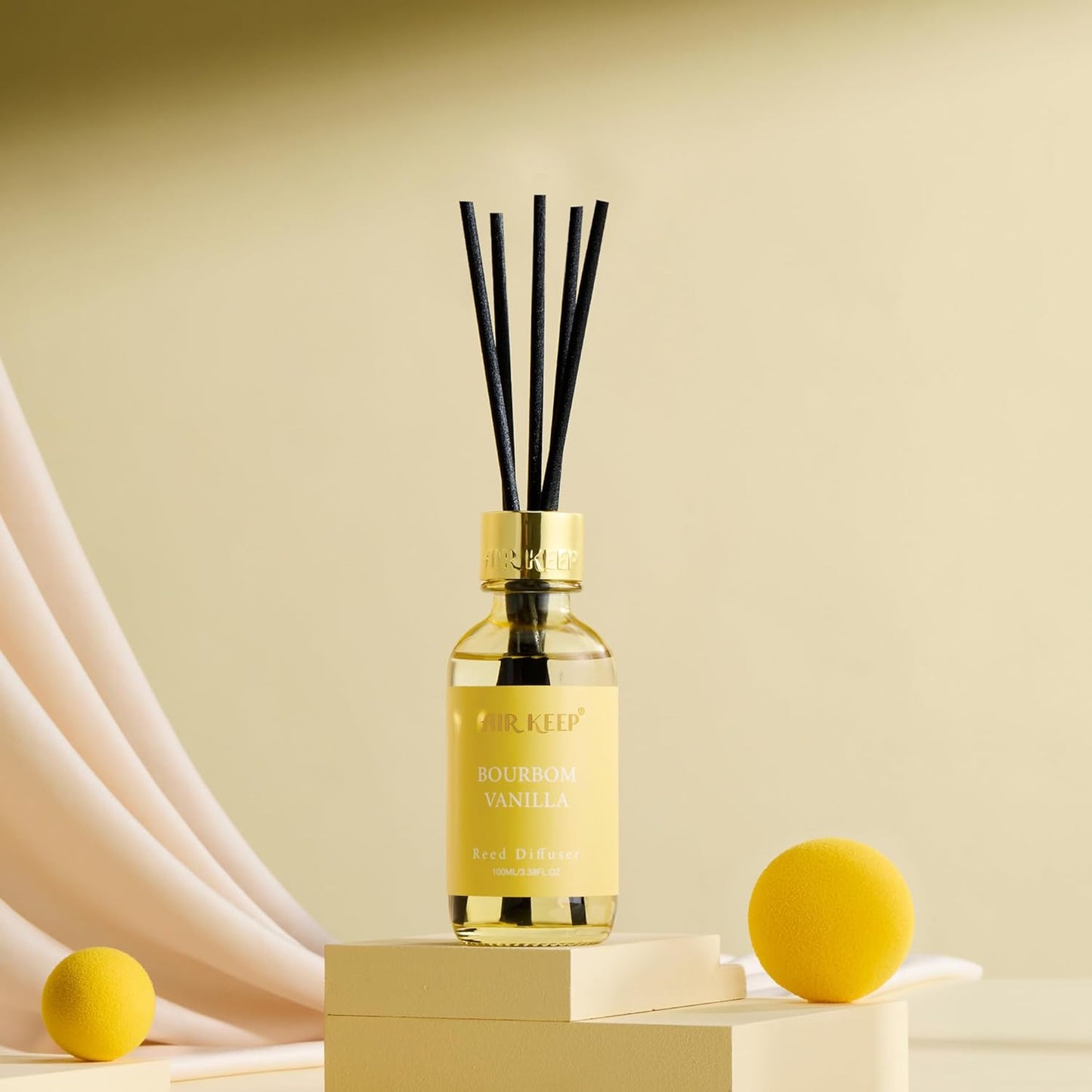 Airkeep Reed Diffuser Oil Set with Reed Sticks,Vanilla Aromatherapy Oil Scent Diffuser for Home Office Bathroom Decoration Perfume and Gifts 3.38 oz/100ml
