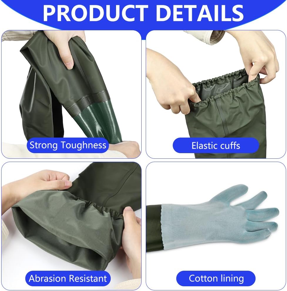 AUAUY 27" PVC Chemical Resistant Gloves, Rubber Gloves Heavy Duty, Waterproof Reusable Long Sleeve Glove for Cleaning