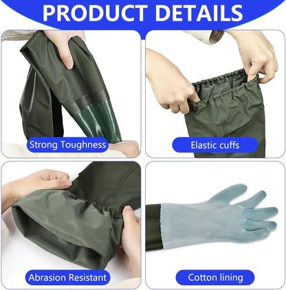 AUAUY 27" PVC Chemical Resistant Gloves, Rubber Gloves Heavy Duty, Waterproof Reusable Long Sleeve Glove for Cleaning