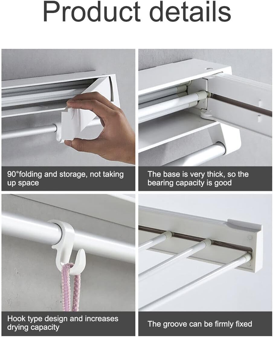 Wall Mounted Drying Rack Clothing for Laundry Foldable, Collapsible Clothes Drying Rack Folding Indoor, Laundry Dryer Hanger Rack with 7 Rods, for Laundry/Bathroom