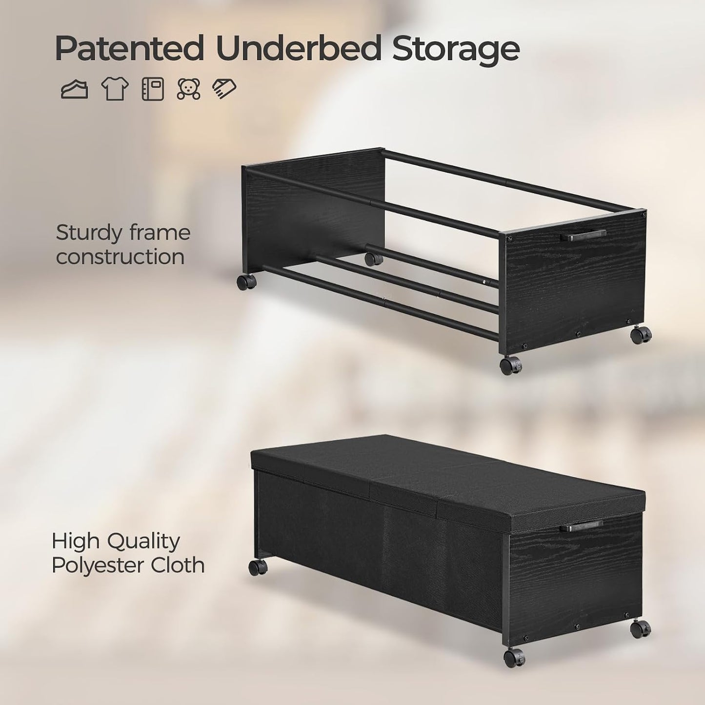 FOUCSSOMEI Under Bed Drawers on Wheels, XXXXL Size, UnderBed Storage with Wheels, Wooden Under Bed Storage, Heavy Duty, Patented Design