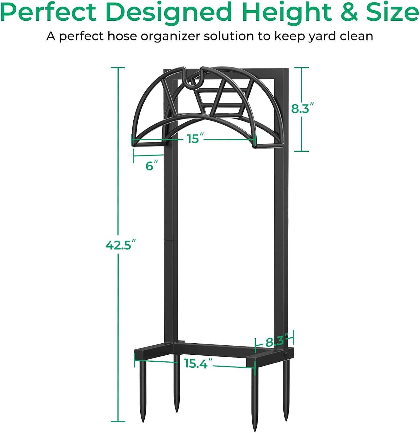 TomCare Garden Hose Holder 4 Spikes Garden Hose Reel Hose Stand Upgraded Water Hose Storage with Tool Hooks Garden Hose Hanger Organizer Holds 160ft Hoses for Outside Yard Lawn, Black