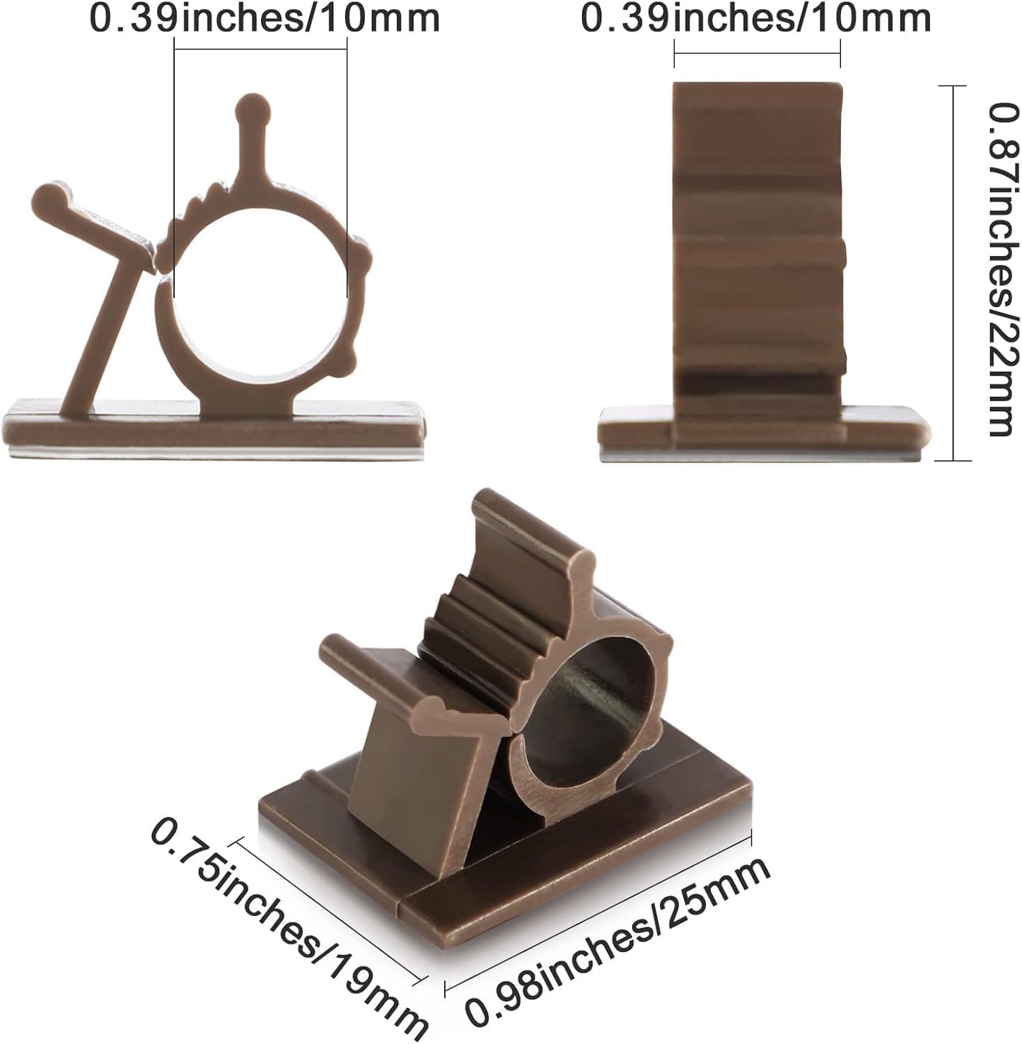 50 Brown Clips Viaky Self Adhesive Backed Nylon Wire Adjustable Cable Clips Adhesive Cable Management Drop Wire Holder