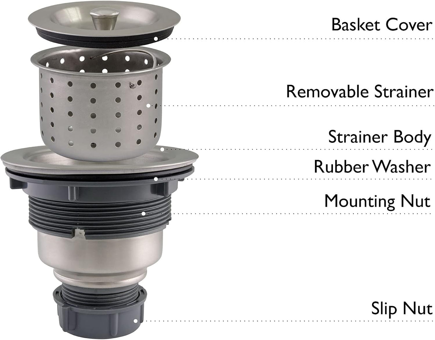 Design House 542936 Kitchen Sink Anti-Clogging S304 Stainless Steel Drain Strainer with Deep, Removable Food Waste Catching Basket