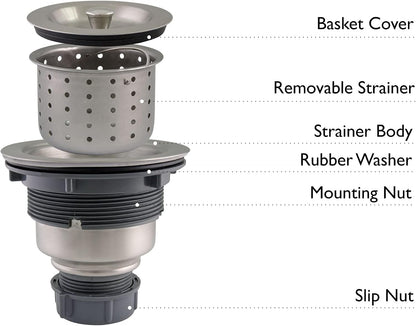 Design House 542936 Kitchen Sink Anti-Clogging S304 Stainless Steel Drain Strainer with Deep, Removable Food Waste Catching Basket