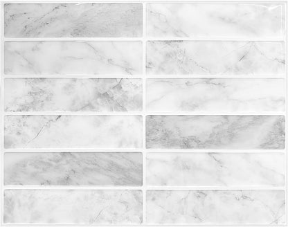 Peel and Stick Backsplash Tiles – Easy DIY Self-Adhesive Subway Wall Tiles, 10 Pack for Kitchen & Bathroom, 11.42'' x 9'' (White Grey)