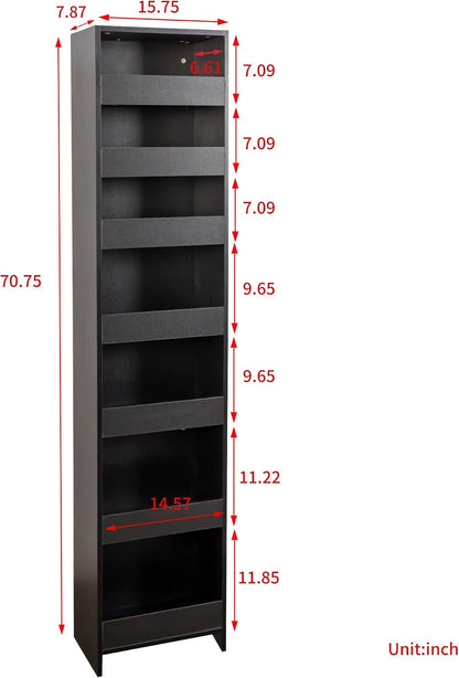 68'' Tall Narrow Storage Cabinet with Handle & Wheels, 7 Tier Pull-Out Kitchen Pantry Cart, Rolling Slim Freestanding Organizers Shelf Spice Rack for Small Spaces (White-Wheels, 7 Tier)