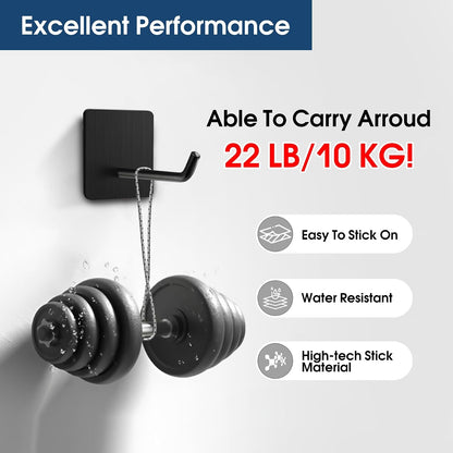 Hawsam 6 Pack Self Adhesive Wall Hooks for Hanging Heavy Duty 44LB(Max) Adhesive Towel Hooks 304 Stainless Steel Sticky Hooks for Robe Coat, Waterproof Shower Hooks for Bathroom Kitchen