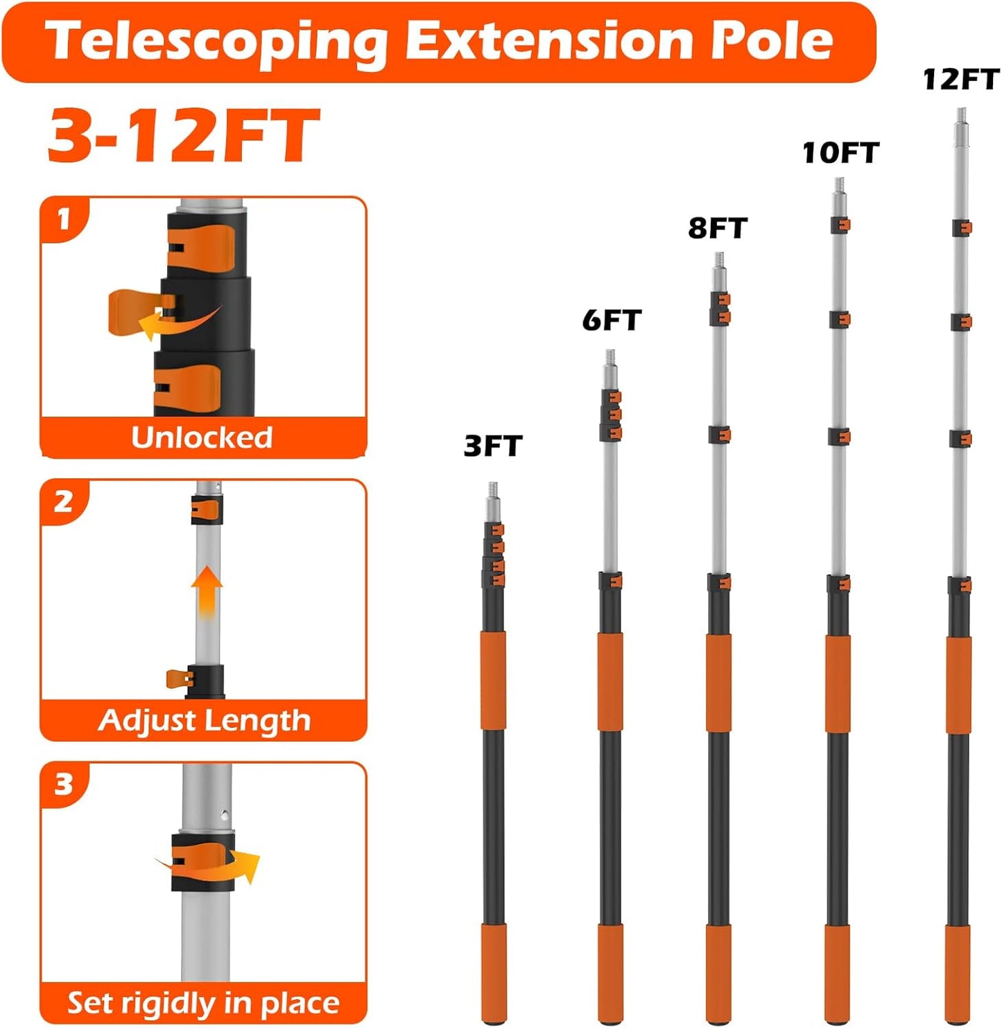 25FT Reach High Ceiling Duster Kits with 5-20FT Adjustable Pole - Includes Extra Long Duster, High Ceiling Duster, Rotatable Window Squeegee & Cobweb Duster for Ceiling Fans and Whole House Cleaning