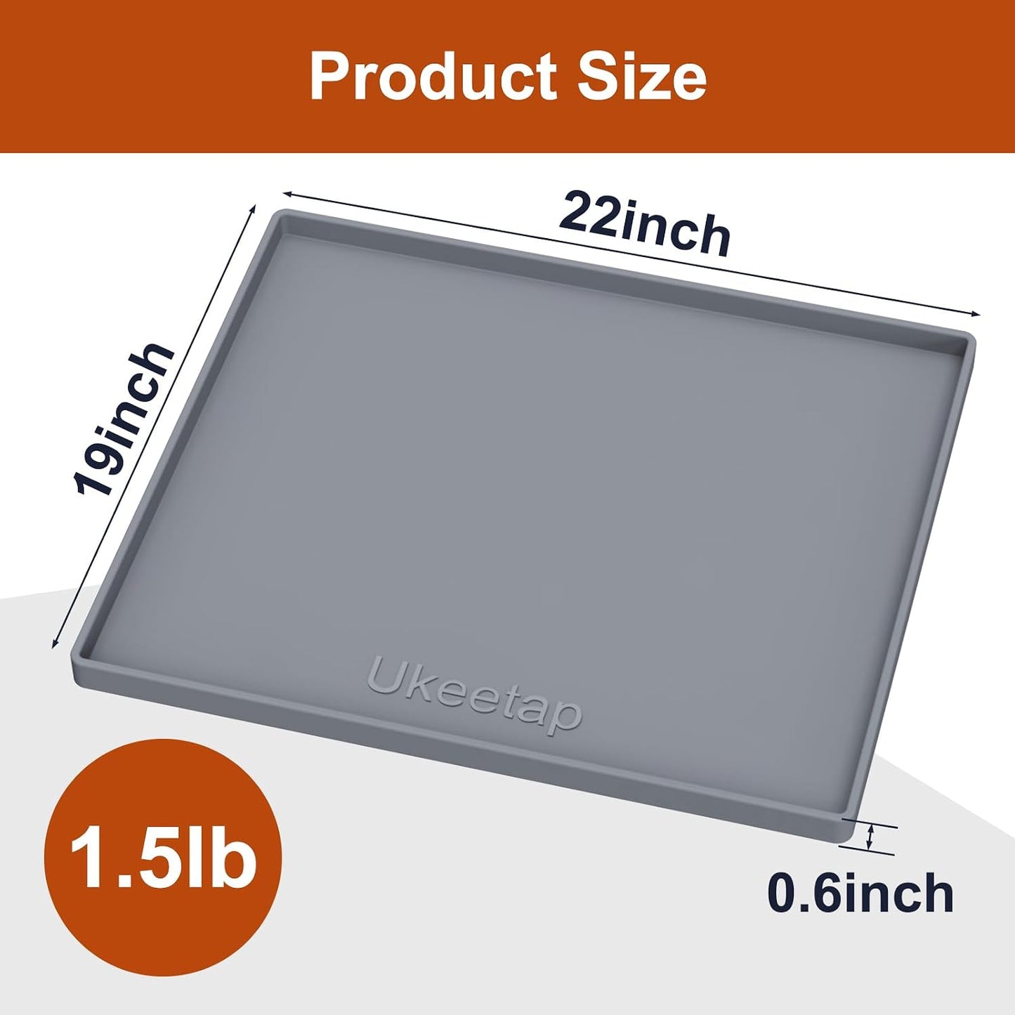 ukeetap Extra Thick Silicone Mat Waterproof with Raised Edge 19” x 12”, BPA Free Non-Slip Dog & Cat Food Mat, Feeding Mat for Food and Water Bowls, Spill Proof Mat to Protect Floors, Black