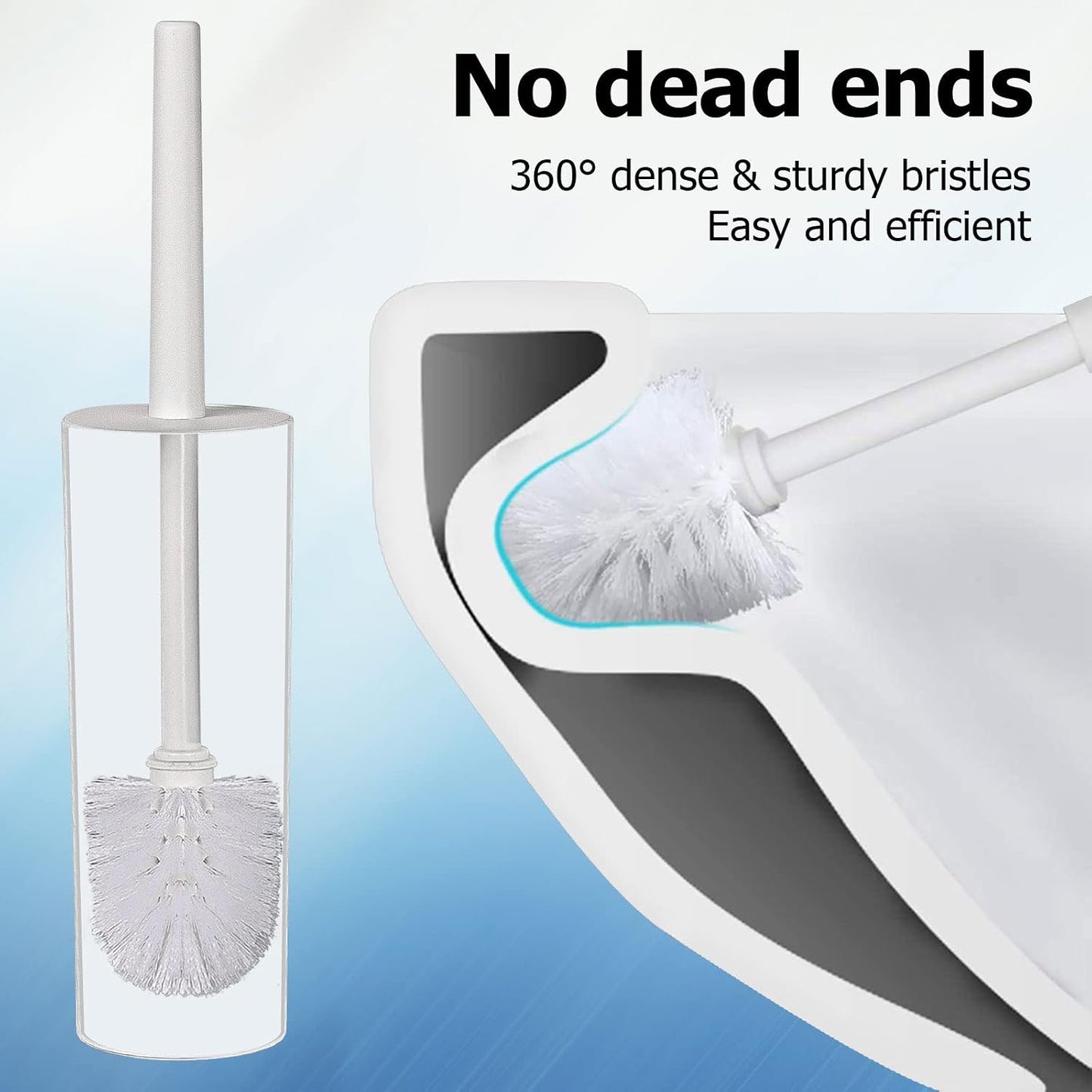 Topsky 2 Pack Compact Toilet Brush & Holder Set, Plastic Round Barrel Loo Brush with 2 Replacement Toilet Brush Head, Durable for Bathroom Toilet, Gray