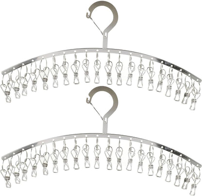 PRETYZOOM Stainless Steel Drying Rack with Clips Outdoor Windproof Sock Hanger for Laundry Lightweight Space-Saving Hanging Rack for Socks Underwear Towels Bras Gloves Scarves