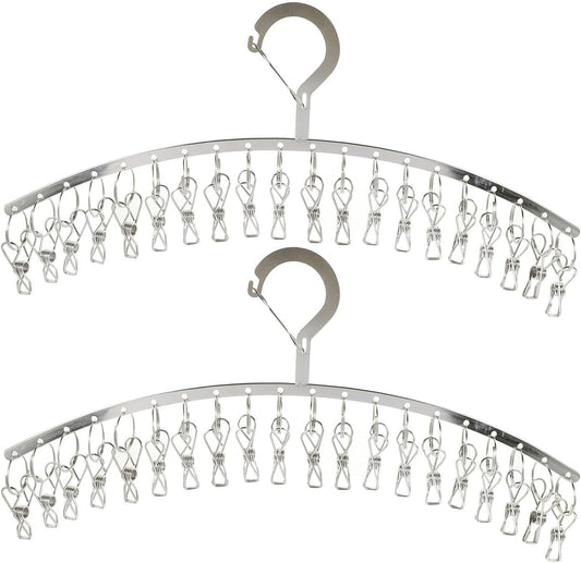 PRETYZOOM Stainless Steel Drying Rack with Clips Outdoor Windproof Sock Hanger for Laundry Lightweight Space-Saving Hanging Rack for Socks Underwear Towels Bras Gloves Scarves