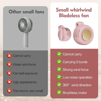 Portable Silent Mini Bladeless Electric Fan,Small fan Clip on for Shirt & Waist,2026 New Mini Bladeless Fan Clip On,Adjustable 3-Speed For Outdoor & Travel & Office, Travel Accessories, Gift (white)