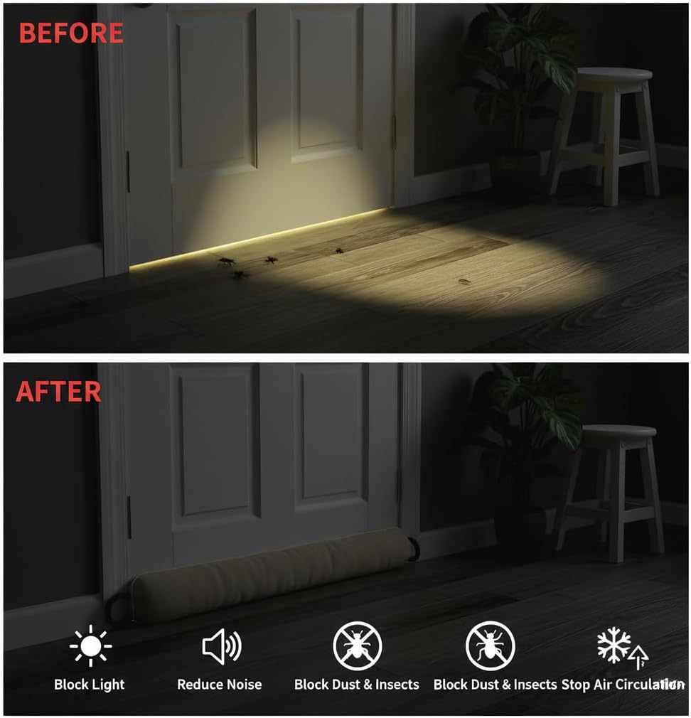 VelTherm Door Draft Stopper - 36" Under Door Gap Filler & Door Sweep for Bottom of Door - All-Season Heavy Duty Draft Stopper for Bottom of Door to Block Hot/Cold Air, Noise, Dust & Light