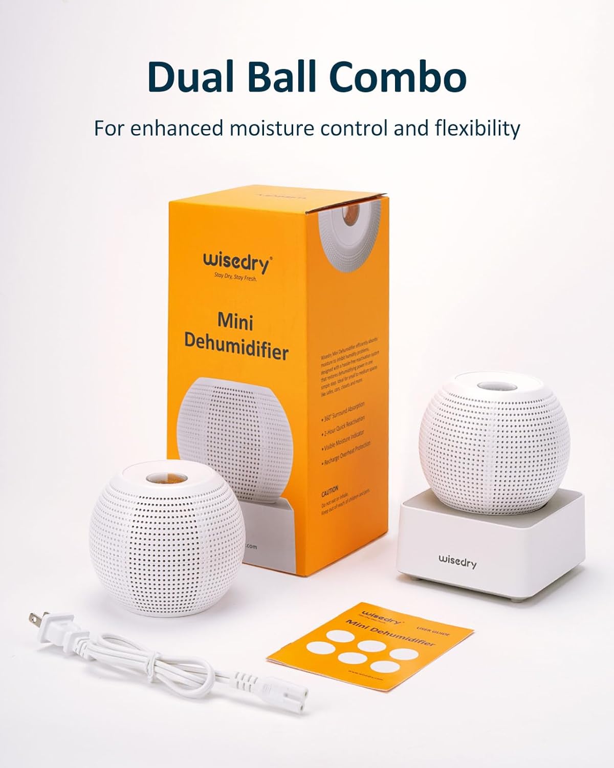 Wisedry 2 Hours Fast Rechargeable Mini Dehumidifier - Wireless Gun Safe Dehumidifier, Auto-Shutoff, Indicator Function (2 Dehumidifiers, White)