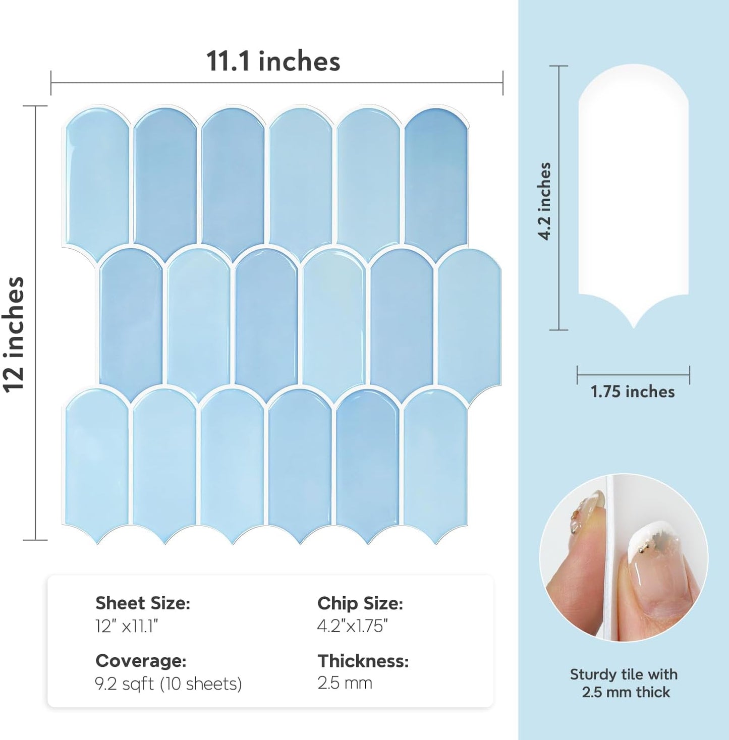 Vamos Tile Upgraded Thicker Design Peel and Stick Backsplash Tile, Self Adhesive Vinyl Wall Tiles, Stick on Backsplash for Kitchen, Bathroom, RV,Pantry,10-Sheet Grayish Blue Marble with White Grout