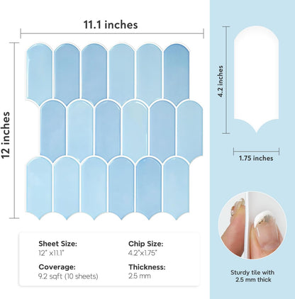 Vamos Tile Upgraded Thicker Design Peel and Stick Backsplash Tile, Self Adhesive Vinyl Wall Tiles, Stick on Backsplash for Kitchen, Bathroom, RV,Pantry,10-Sheet Grayish Blue Marble with White Grout