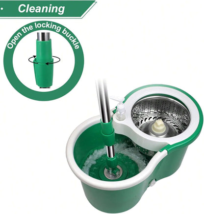 Spin Mop and Bucket with Wringer Set, 360° Spinning Mop Bucket System with 3 Microfiber Mop Replacement Heads, Adjustable Handle for Floor Cleaning (Green)
