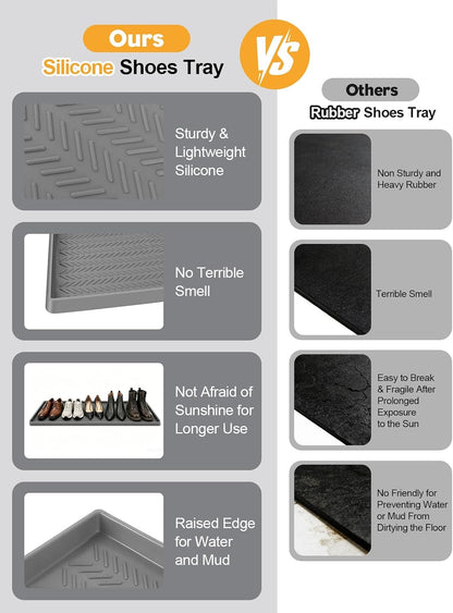 Kalolary Extra Large Boot Tray for Entryway, Silicone Shoe Trays Mat for Indoor Outdoor Use Non-Slip Shoe Mat Tray for Muddy & Wet Shoes Waterproof Shoe Rug for Front Door Patio Porch Room (30“x16“)