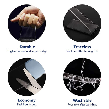 Heavy Duty Double Sided Nano Tape, 16.5FT Removable Mounting Tape, Clear Sticky Wall Tape No Residue, Multipurpose Adhesive Tape for Home Office, Poster, Picture Hanging, Indoor & Outdoor Use