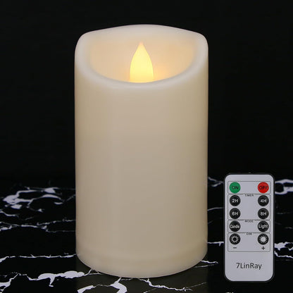 Flameless Flickering Candles with Remote and Timers, 1000 Hours Waterproof Outdoor Indoor Battery Operated LED Pillar Candles, Ivory Plastic, Set of 3(D 3" x H 4" 5" 6")