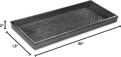 Good Directions Medium Boot Tray, Double Circles Multi-Purpose All Weather Decorative Tray, Shoes, Plants, Pet Bowls, 30x13x2 Inch, Dark Zinc Gray Steel