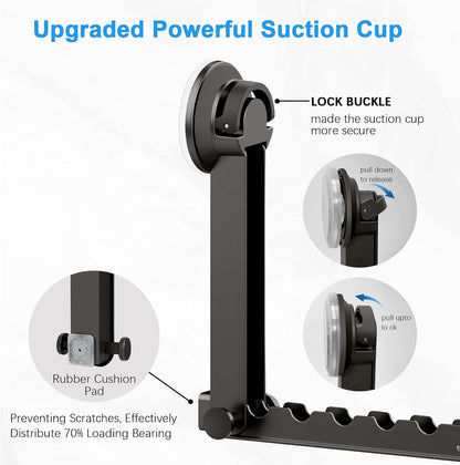 Clothes Drying Rack Wall-Mounted Suction Cup Folding Clothes Drying Rod Space-Saving Closet Rod with Retractable Rod for Laundry Bathroom RV Balcony, Black