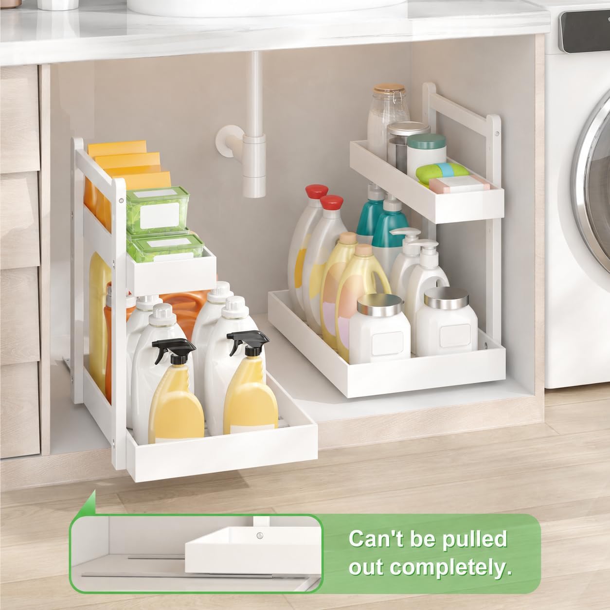 Under Sink Organizer - 2-Tier Pull Out Cabinet Organizer Vertical Slide Out Sink Shelf Storage Shelves for Multi-Purpose Bath Kitchen Bathroom Medicine (Nature, 2 Packs)