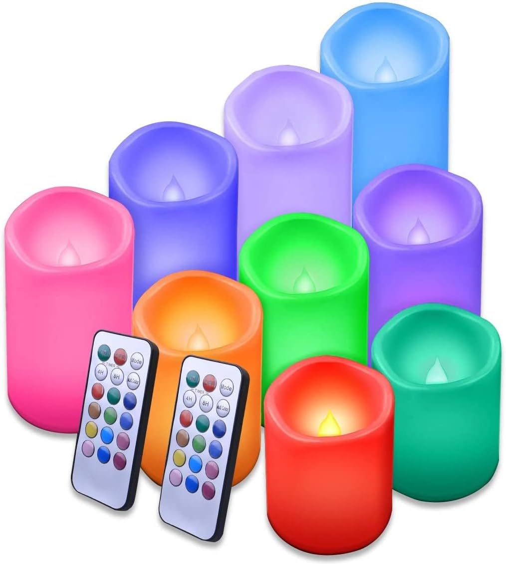 Enido Flameless Candles with Remote, 9 PC Outdoor Waterproof Battery Operated LED Pillar Candles, Flickering Electric Candles with Timer, 3" x 4" 5" 6" for Lantern, Patio, Wedding, Easter
