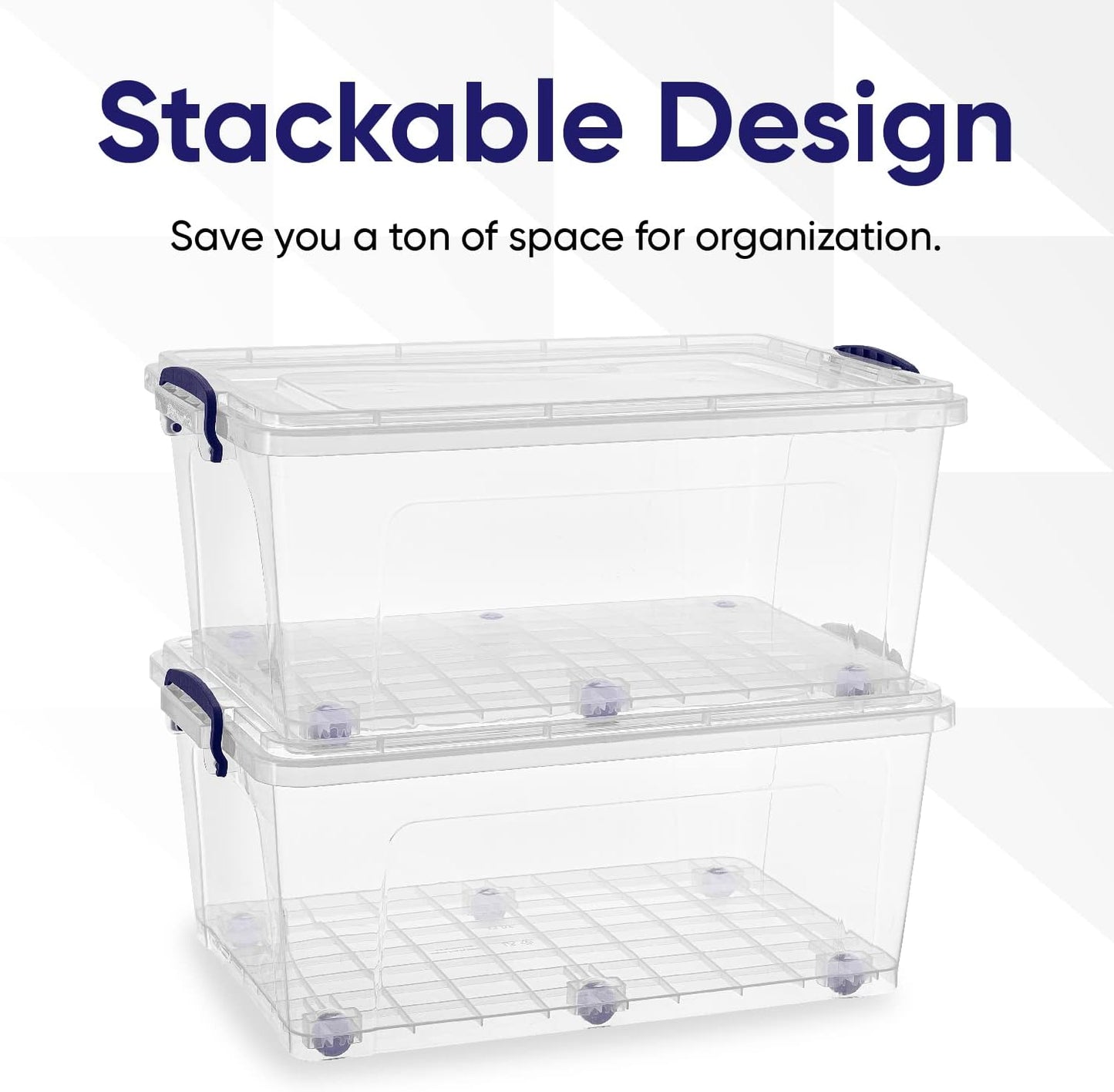 Superio Under Bed Storage Containers with Wheels (2 Pack), Flat Clear Storage Bin Stackable Large Storage Latch Box with Lids Store Cloths, Bedding, Linen, For Under The Bed, Garage, Home