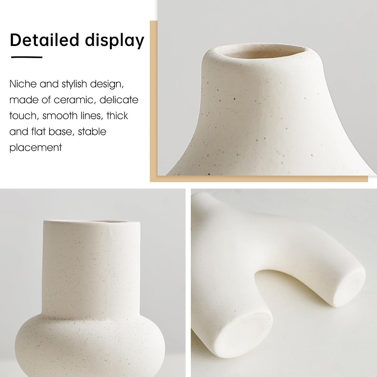 White Ceramic Vase Set of 3, Small Flower Vases for Pampas Grass, Modern Boho Vase for Decor, Round White Vases Centerpieces for Wedding Living Room Bedroom Coffee Table Dinner Table