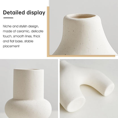 White Ceramic Vase Set of 3, Small Flower Vases for Pampas Grass, Modern Boho Vase for Decor, Round White Vases Centerpieces for Wedding Living Room Bedroom Coffee Table Dinner Table