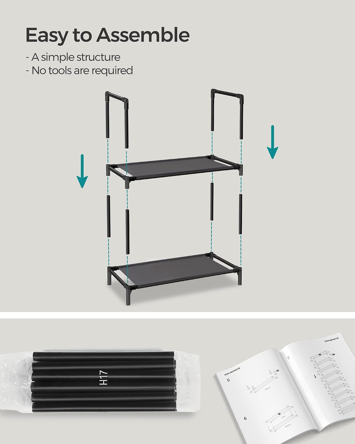 SONGMICS Shoe Rack, 10-Tier Shoe Shelf, Shoe Storage Organizer, 11 x 17.7 x 68 Inches, Metal Frame, Non-Woven Fabric Shelves, for Entryway, Bedroom, Black ULSH010B02
