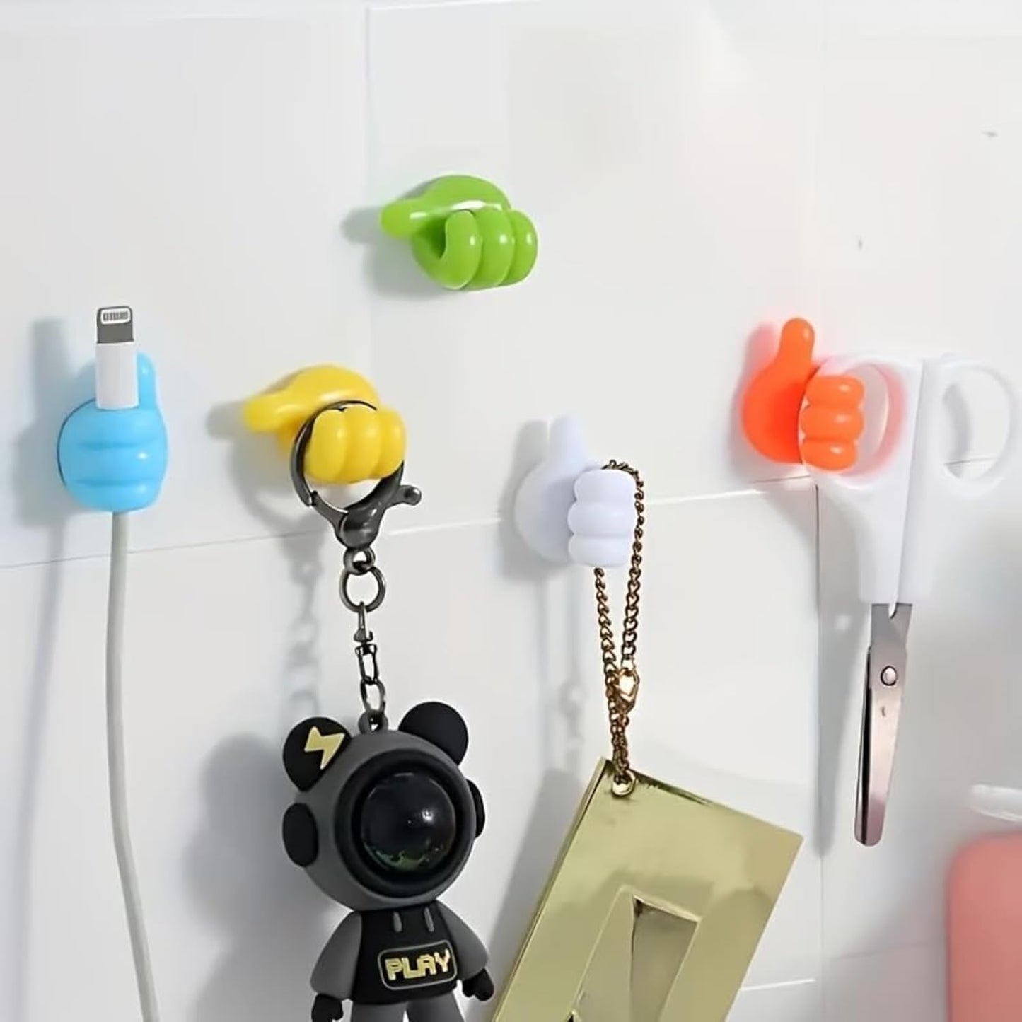 10Pcs Creative Silicone Thumb Wall Hook - Multifunction Adhesive Cable Clip Cable Organizer Clips Key Hanger