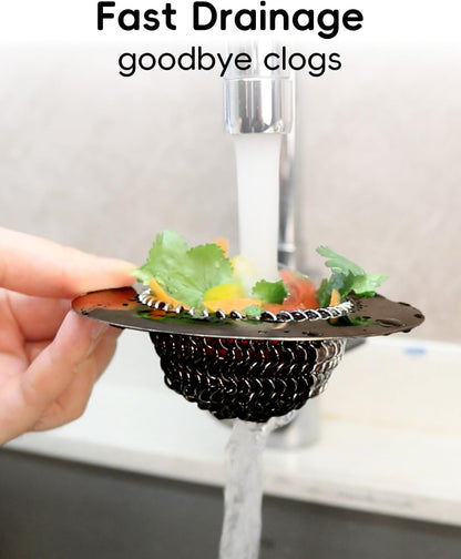 Reversible Kitchen Sink Drain Strainer Basket for Sink & Garbage Disposal | Easy Clean, Anti-Clogging, Fast Drainage, Anti-Slip, Anti-Rust, 304 Stainless Steel, Large Capacity, 4.4",Patented Chain Mesh