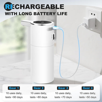 Automatic Soap Dispenser Liquid Touchless: 13.52oz/400ml Wall USB Rechargeable - 4-Level Adjustable Modern Electric Hand Soap Dispenser - Kitchen Bathroom Kids Family Black