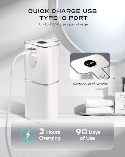 Automatic Foaming Soap Dispenser Touchless, 6-Level Adjustable,13.5oz/400ml Rechargeabled Wall Mounted Smart for Bathroom and Kitchen Dish Soap,White