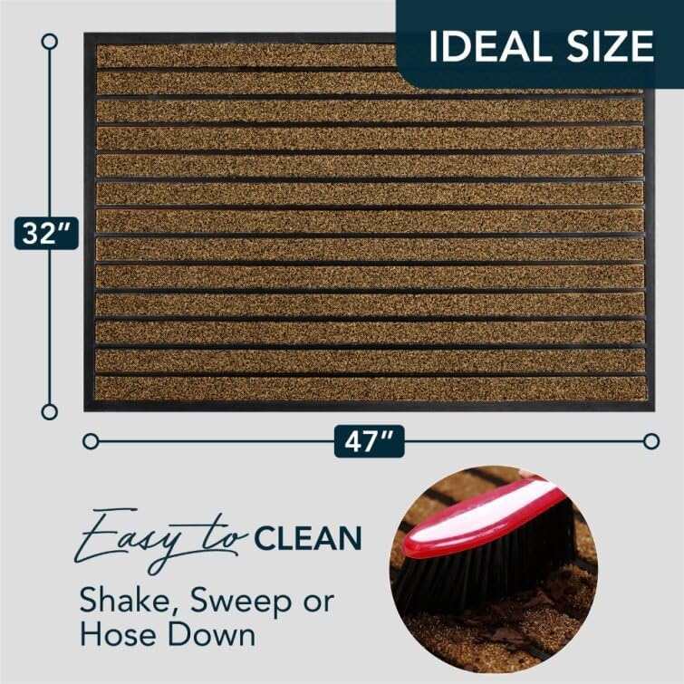 ubdyo Extra Durable Door Mat - Dirt Trapping Outdoor Welcome Mats - Non-Slip Outdoor Indoor Entrance - Low Profile Front Doormat (30" x 17", Bright Brown)