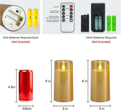 Raycare Flameless Electronic Pillar Candles with Remote Control and Timer- Battery Operated Realistic Flickering LED Fake Candle for Home, Wedding, Valentine's Day, Decor,White,Set of 2(3"x6"6")