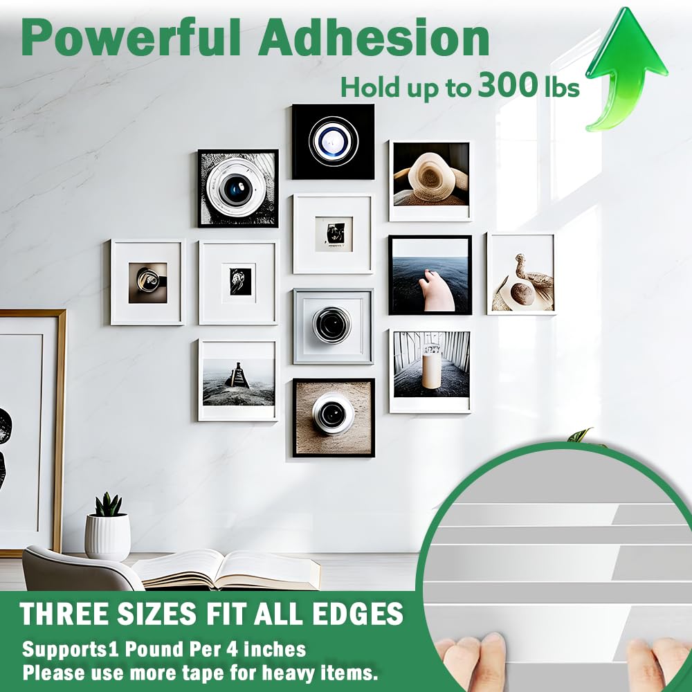 UGNEL 3 Rolls Double Sided Tape Heavy Duty - Total 30FT, Extra Strong Nano Tape Adhesive Strips Tape, Clear Mounting Tape Removable Two Sided Adhesive Tape for Walls, Posters, Rug, Picture Hanging