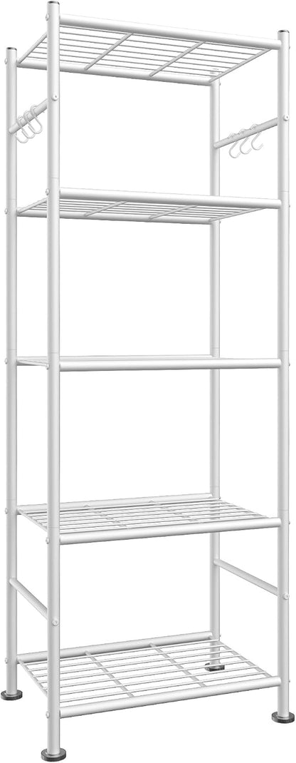 Sakugi Storage Shelves - 5-Tier Large Capacity Shelf Organizer with Hooks, Heavy-Duty Garage Shelving with Leveling Feet, Wobble-Free Rack for Bedroom, Balcony, Garage, 18.1"×12.4"×56.8", Black